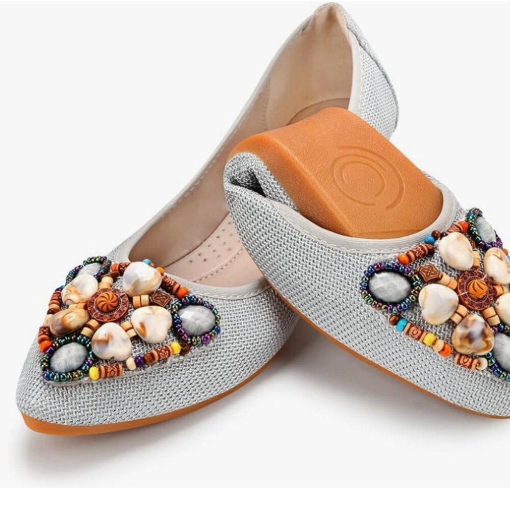 Foldable Classic Crown Rhinestone Ballet Flats